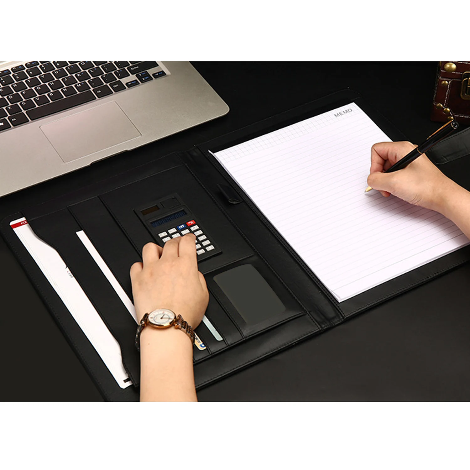 

Multifunctional A4 Size PU Leather Conference Folder Document Case Organizer Bag Portfolio with Calculator for Business Office