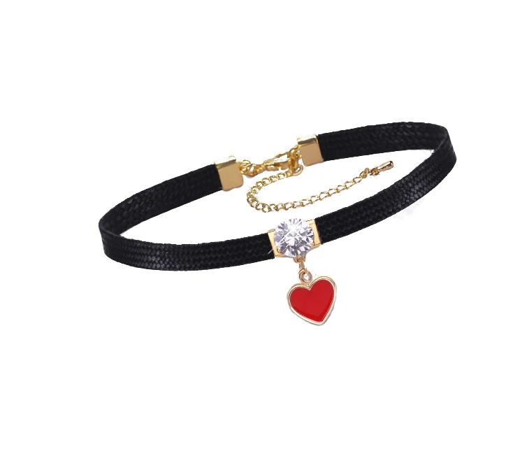 Necklace Crystal Victorian Vintage Gothic Velvet Chocker Red Heart Black Rope Clavicle Short Neck Jewelry Collar Women Jewelry