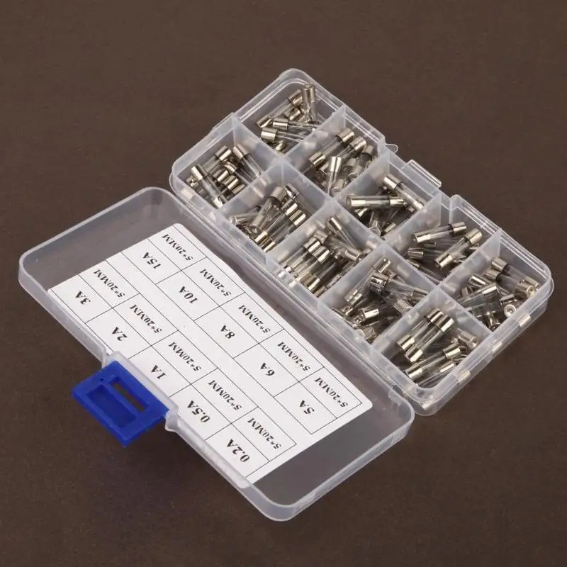 100Pcs/lot 5x20mm Fast-blow Glass Tube Fuses Quick Blow Car Glass Tube Fuses Assorted Kit Amp 5X20 0.2/0.5/1/2/3/5/6/8/10/15A