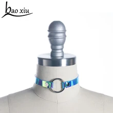 Прозрачный цветной кожаный чокер колье подарок для женщин голографический чокер металлический круг Лазерная цепочка на шею модные украшения