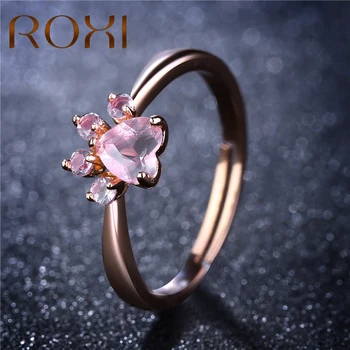 

ROXI 10pcs/ Lot Bear's Paw Cat Claw Ring Rose Gold Resizable Rings For Women Romantic Wedding Rings Pink Crystal Jewelry bague