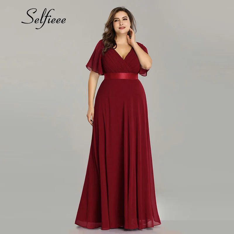 New Summer Women Dress Plus Size S-9XL Elegant A Line V Neck Short Maxi Sleeve Beach Dresses Boho Long Party Dress Robe Femme - Цвет: Burgundy