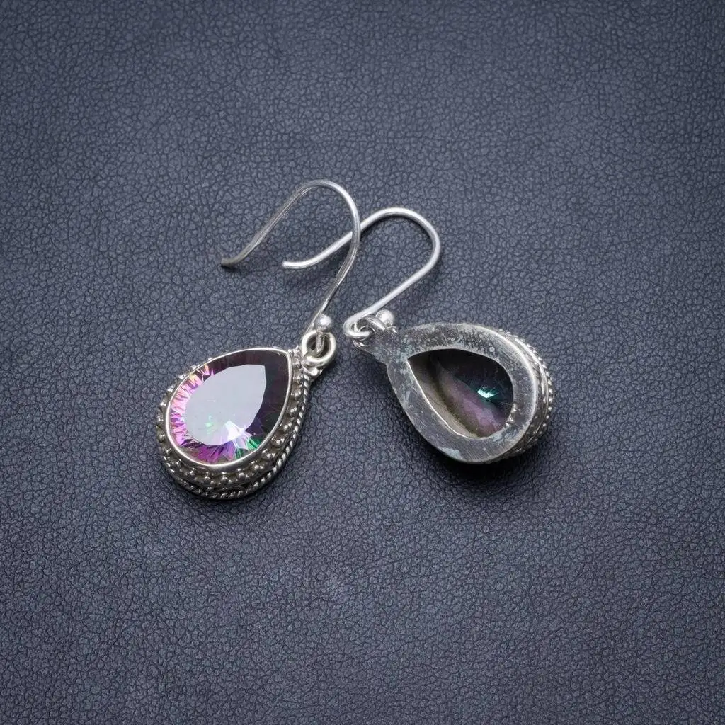 

Natural Mystical Topaz Handmade Unique 925 Sterling Silver Earrings 1.25" Y2422