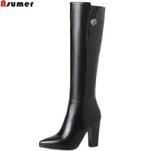 ASUMER/ горячая распродажа; Новое поступление; женские сапоги; черные женские сапоги с острым носком; высококачественные сапоги до колена из искусственной кожи на молнии