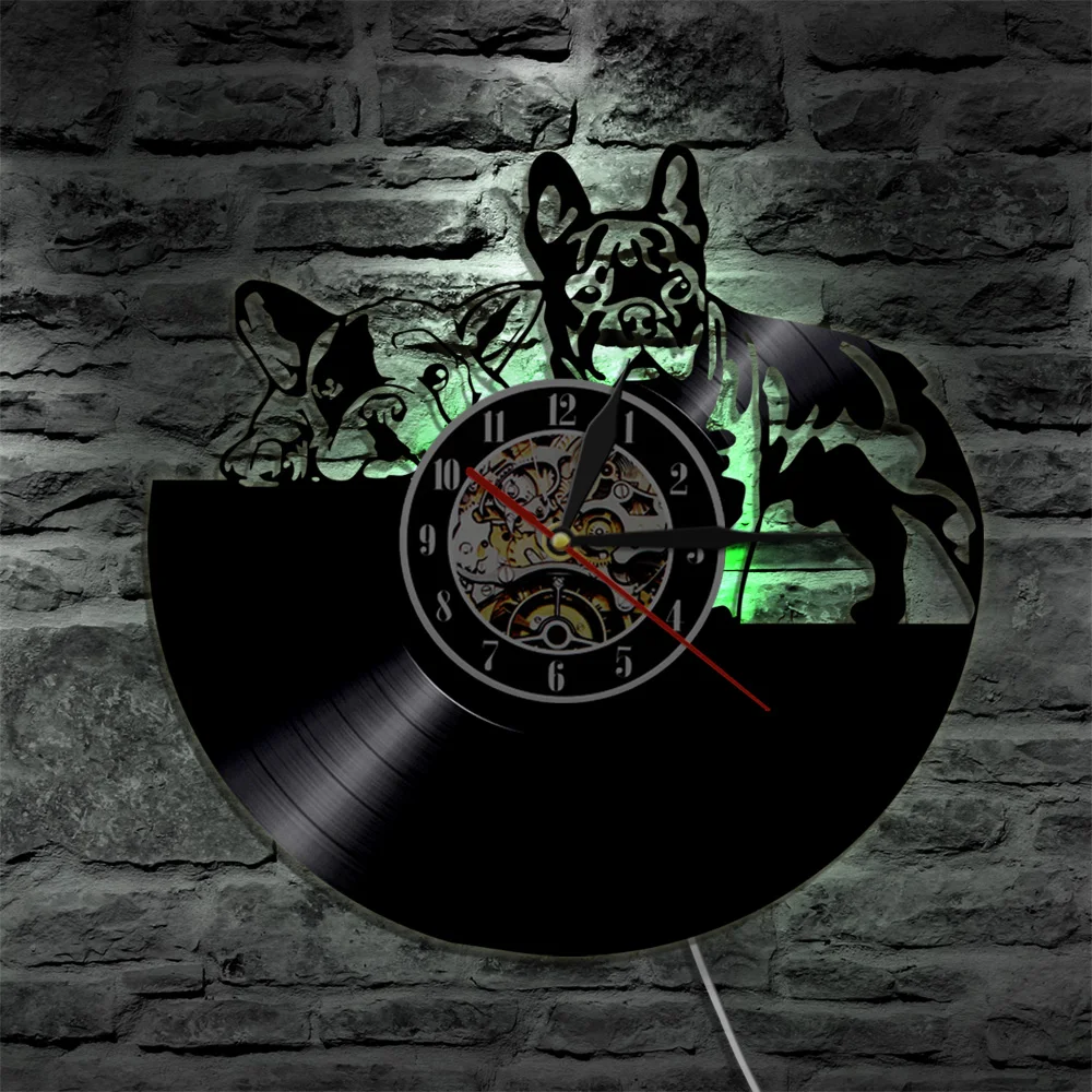 1Piece Sad Dogs Silhouette Vinyl Record Wall Clock French Bulldog LP Atmosphere Lamp LED Lighting Backlight Gift For Dog Lover 1Piece Sad Dogs Silhouette Vinyl Record Wall Clock French Bulldog LP Atmosphere Lamp LED Lighting Backlight Gift For Dog Lover