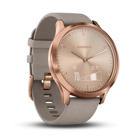 Мужские и женские часы Garmin vivomove HR из розового золота с простым кожаным ремешком