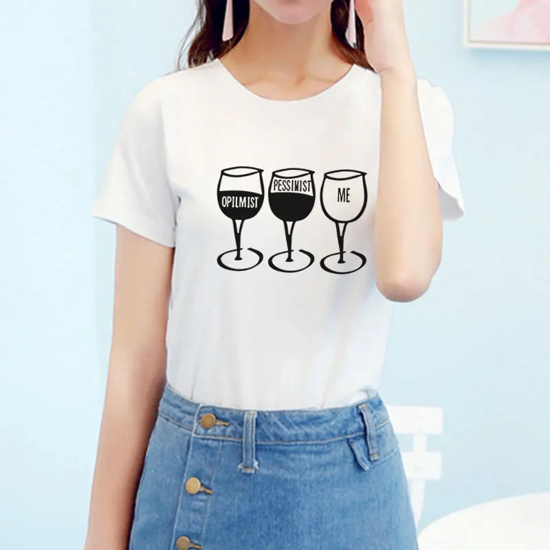 

2019 T-shirt Women Korean Kawaii Cute Tumblr Summer Fashion Goblet Wine Print Short Sleeve Women T-Shirt Streetwear Tee Clothes