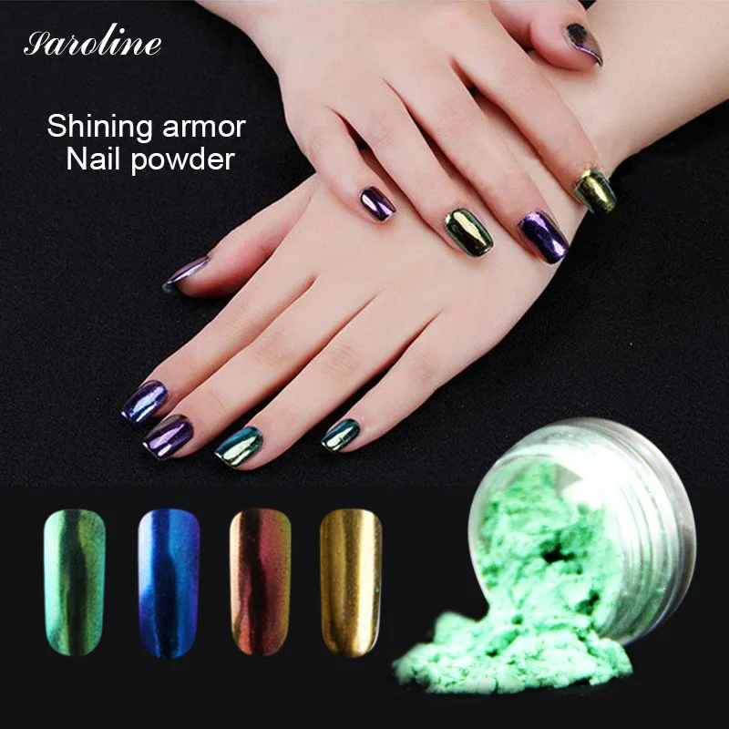 

Saroline Metallic Gold Silver Nail Powder with Sponge Stick Makeup Dust Nail Art DIY Pigment Glitter Magic Mirror Chrome Powder