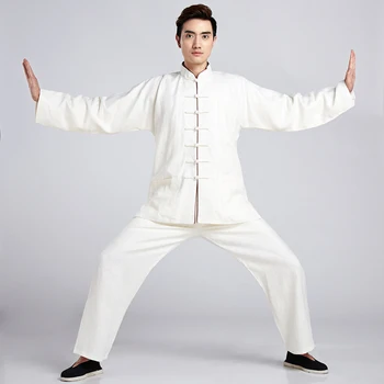 

White Novelty Chinese Men Linen Tai Chi Tang Suit Kung fu Uniform Wu Shu Clothing Shirt&Pant Size M To XXXL NS007