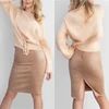 Neophil 2022 Winter Women Suede Midi Pencil Skirt High Waist Gray Pink XXL Sexy Style Stretch Wrap Ladies Office Work Saia S1009 ► Photo 2/6