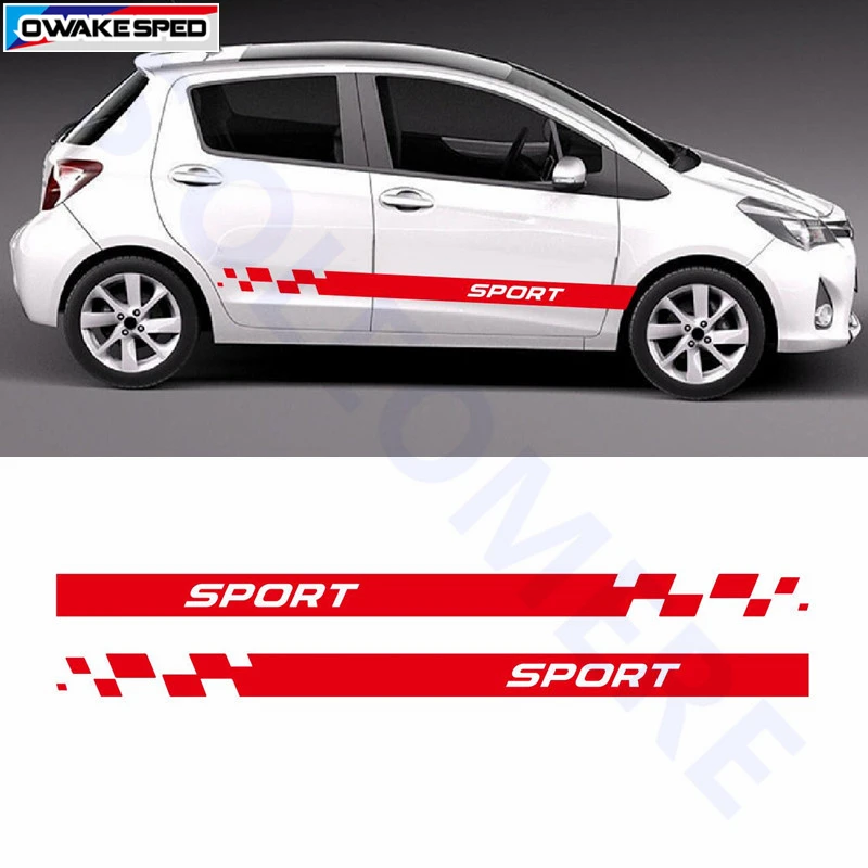  Car Stickers Sport RACING Lattices Graphic Stripes Auto Door Side Skirt Decals Fit On 3-5 Doors For