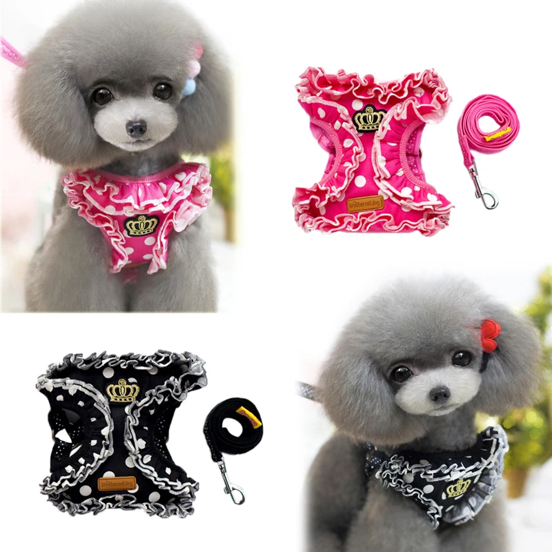 

Fashion Dog Harness with Leash Pet Leads for Small Dogs Puppy Dog Harness Vest with Bow Tie Party Wedding Formal Cat Costume 30