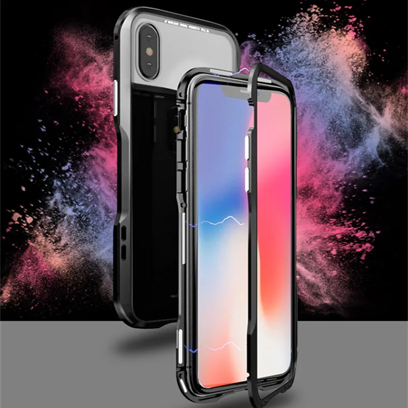 LUPHIE для iphone XR чехол Магнитный адсорбционный металлический бампер + закаленное