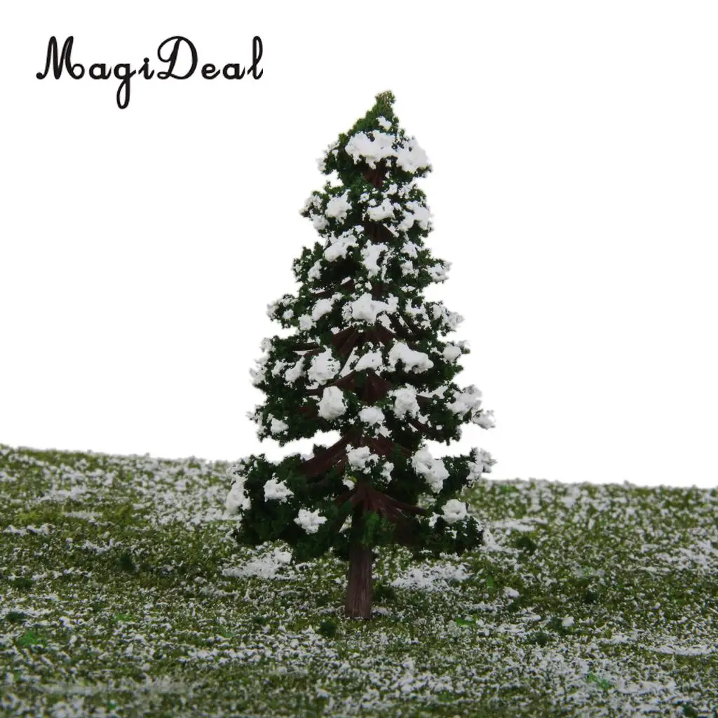 MagiDeal 32Pcs Dark Green Painted Snow Tree Model HO OO N 1:50-1:500 for Train Railway Diorama Wargame Scene DIY