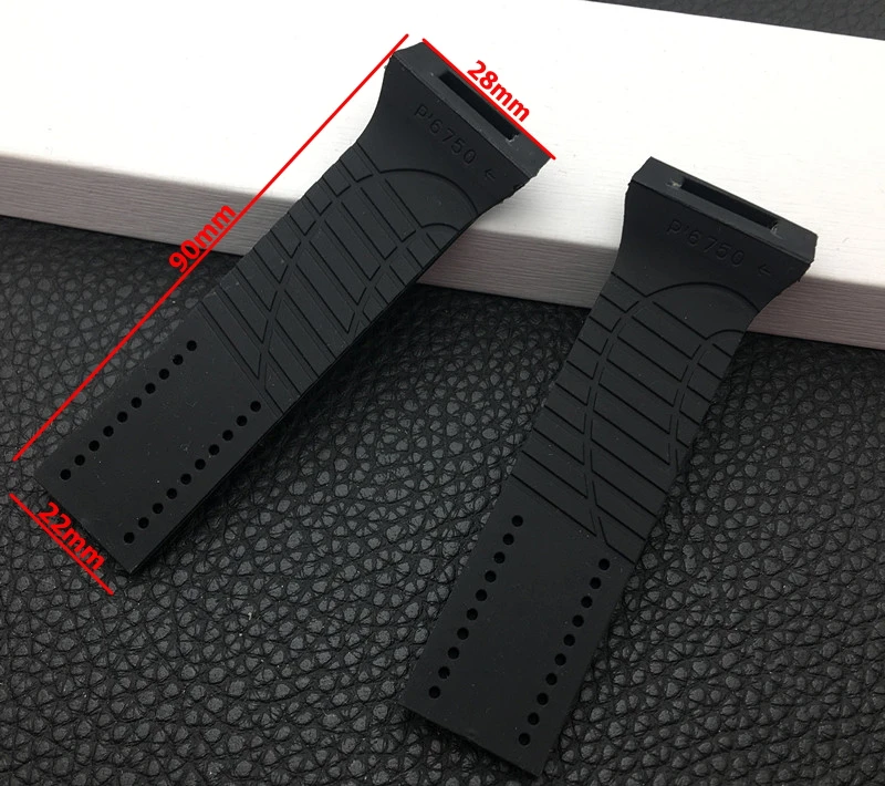 New watchband Soft Black Rubber silicone Watch Band 28mm Fit For Porsche strap Design World Timer for P6750 with free Tool