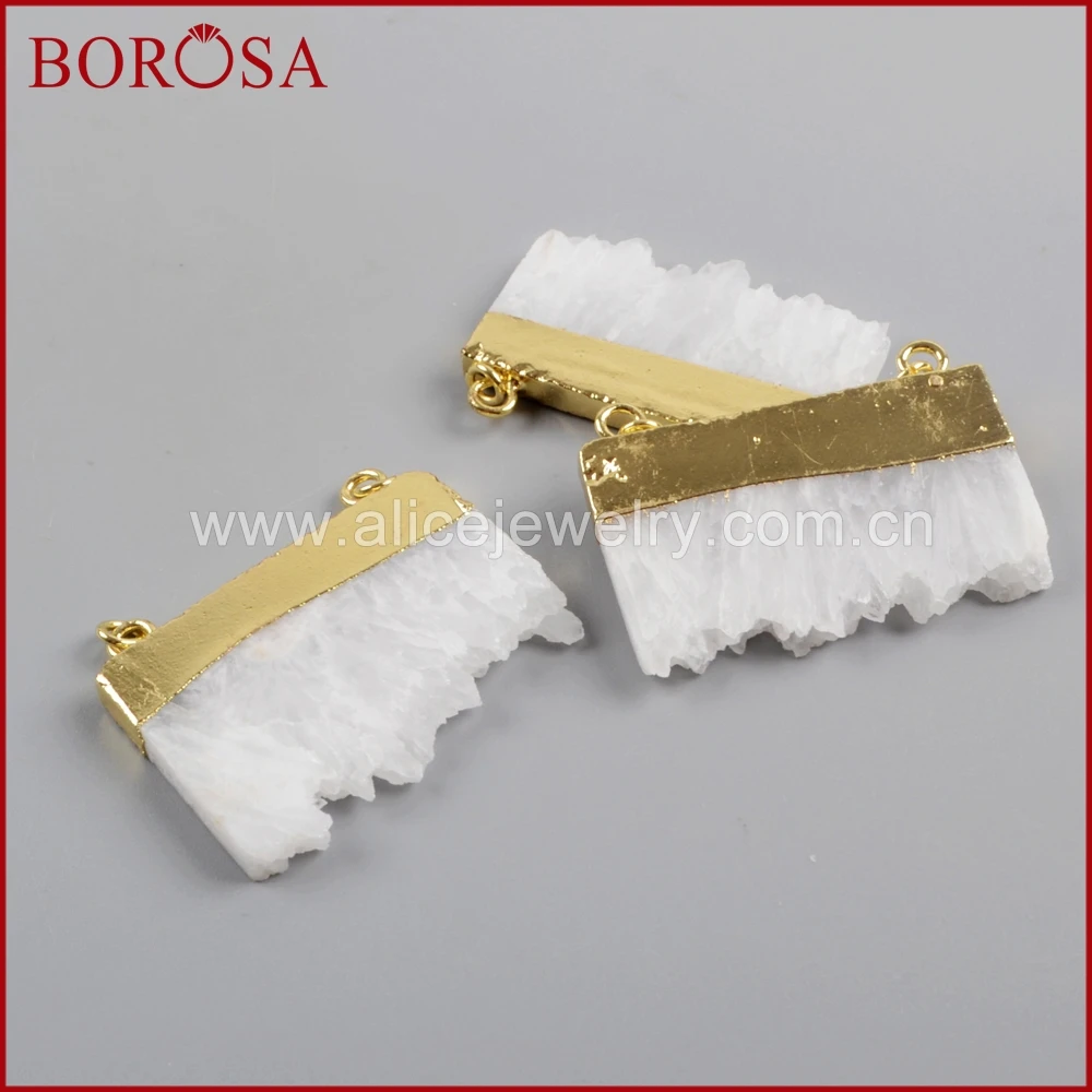 

BOROSA Jewelry 10pcs White Slice Quartz Crystal Druzy Connector Natural Quartz Crystal Drusy Pendant for DIY Necklace WX1032