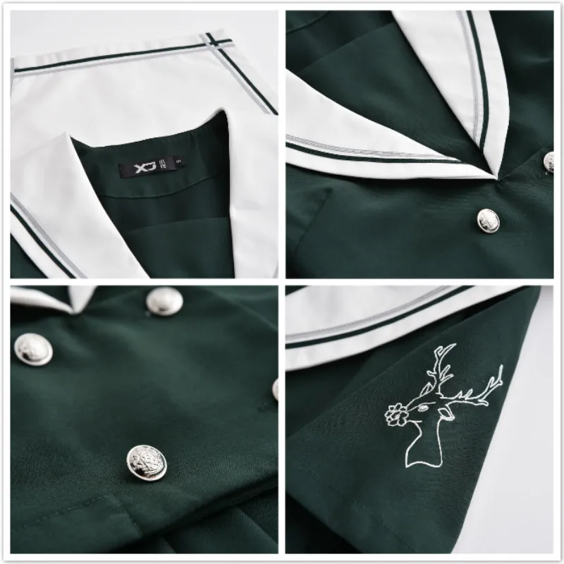 Новинка года; популярная японская школьная форма для девочек Корейская Униформа; школьная одежда; сезон лето-осень; зеленая рубашка в морском стиле+ юбка
