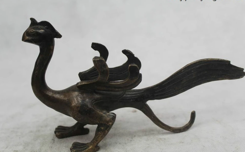 

5"Chinese Folk Pure Bronze excellent Lucky Lifelike phoenix Statue