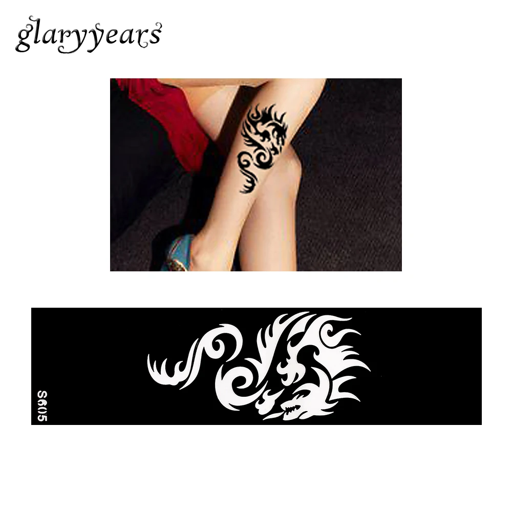 Hot 1 Piece Small Hollow Henna Leg Tattoo Stencil Diy Health Body Art Anklets Strip Dragon Totem Design Tattoo Stencil Fake S605 Tattoo Stencil Book Stencils Kidstattoo Designs On Paper Aliexpress