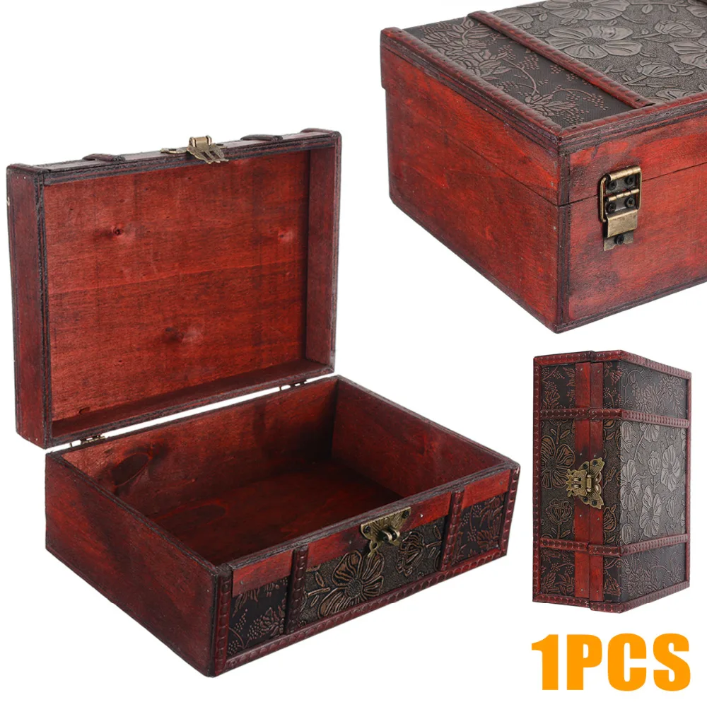 Decorative Trinket Jewelry Storage Box Vintage Wooden Chest Treasure Case  JSI 