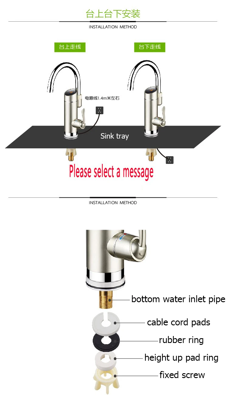 DMWD Electric Kitchen Heater Tap Temperature Display Tankless Instantaneous Hot Water Heating Faucet Boiler Shower 3000W EU Plug