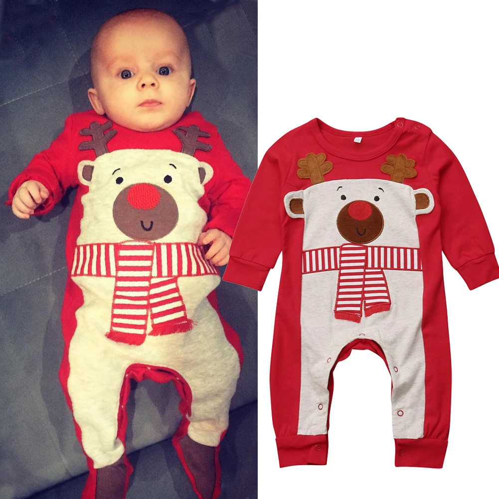 Одежда для новорожденных с рисунком оленя; Рождественский комбинезон с длинными рукавами для мальчиков и девочек; Детский комбинезон; Одежда для новорожденных; свитер