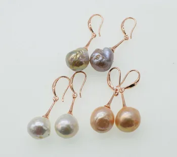 

one pair freshwater pearl white pink puprle near round 11-13mm earrings FPPJ wholesale beads nature