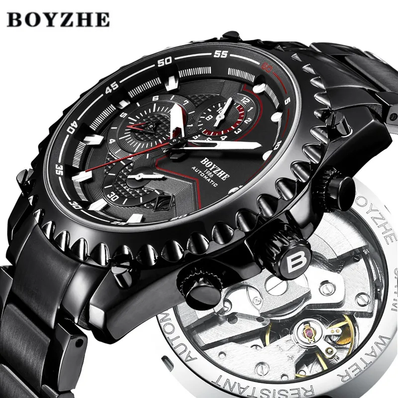 

BOYZHE Men Automatic Mechanical Watch Business Luxury Brand Luminous Stainless Steel Waterproof Sport Watches Relogio Masculino
