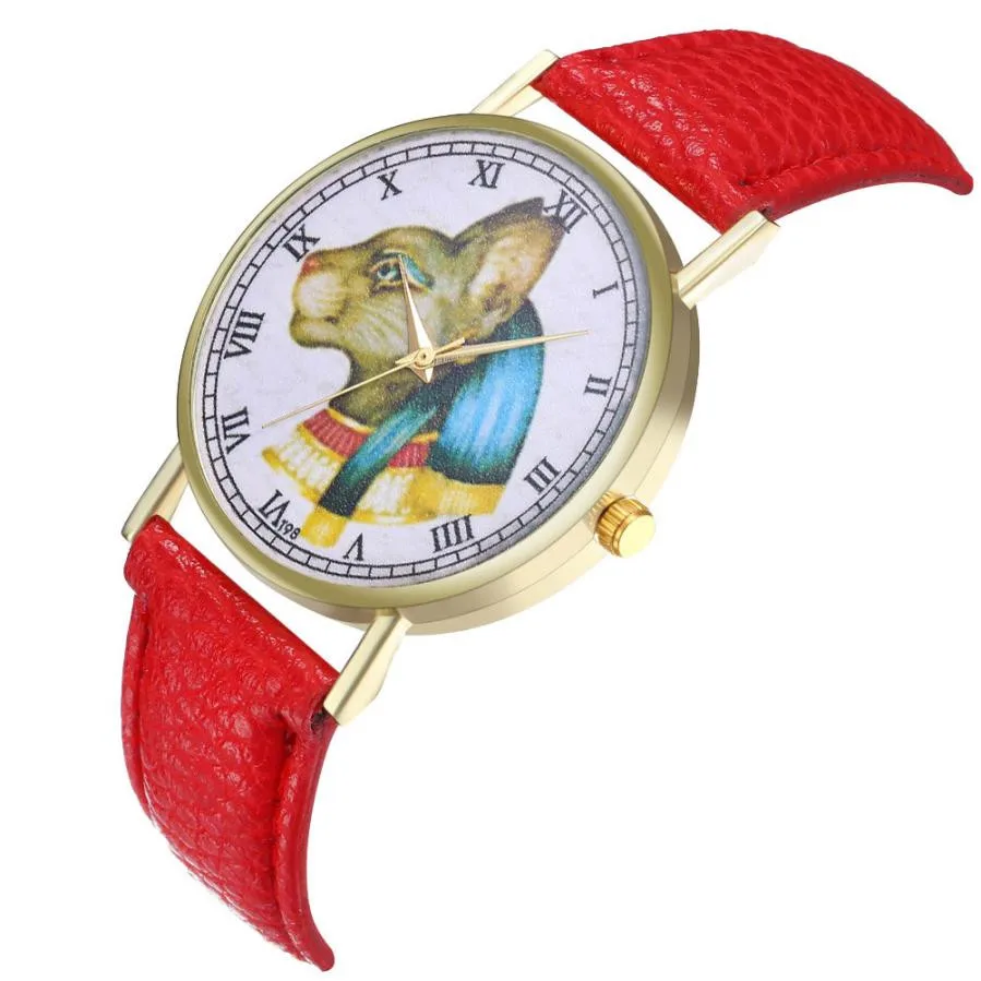 Vintage Egyptian Cat Womens Round Alloy Band Quartz Analog Wrist Watch