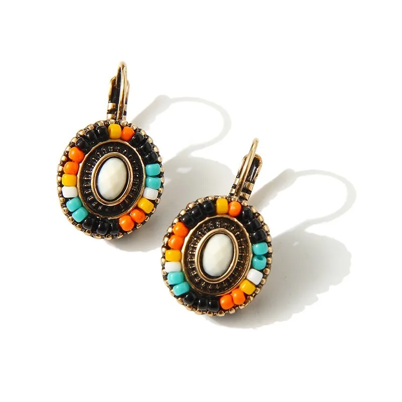 Bohemian National Wind Flower Earrings Clip On The Earrings Wholesale Cheap Colorful Resin Beads