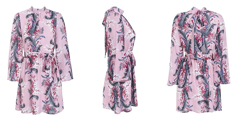 BONGOR LUSS Women Summer Dress Sexy Back Deep V-Neck Flare Sleeves Casual Mini Dresses Floral Print Dress With Sashes Bowtie (12)