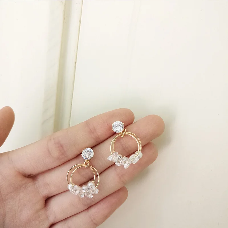 

Elegant Crystal Simulated Pearls Earrings Double Layer geometric Round Circle Dangle Earrings For Women Fashion Jewelry 2019