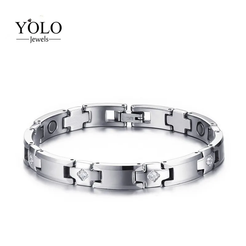 

Adjustable Punk Unisex Tungsten Carbide and Rhinestone Bracelet for Men Never-oxidize Hypo-allergenic Love Gift for Boyfriend