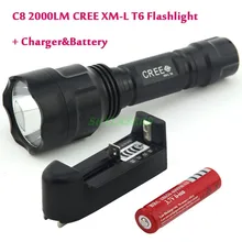 Классический Стиль C8 XM-L T6 светодиодный 2000LM 5-режим вспышки светильник фонарь светильник+ 18650 Перезаряжаемые батарея+ Зарядное устройство