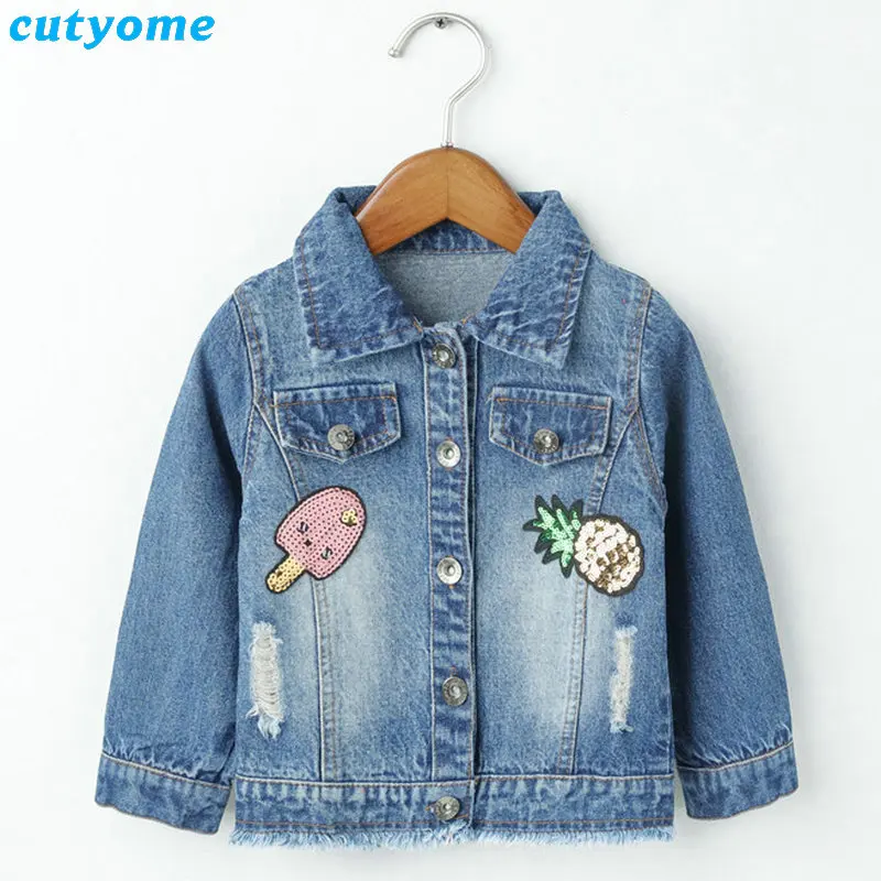 Girls Denim Jackets Coats Long Sleeve Pineapple Jeans Coat Infantil Teenage Outwear Children Clothing Kids Girls Denim Clothes (2)