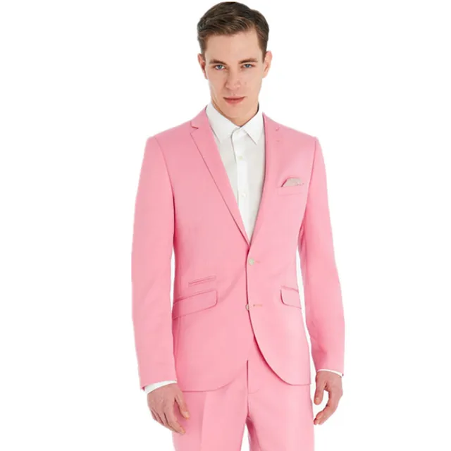 Hot Pink Bridegroom Tuxedo Prom Party 2 Piece Suit Groomsmen Men's ...