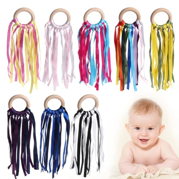

Handmade Natural Wooden Ribbon Teether Bracelet Baby Kids Shower Chewing Toy-m15