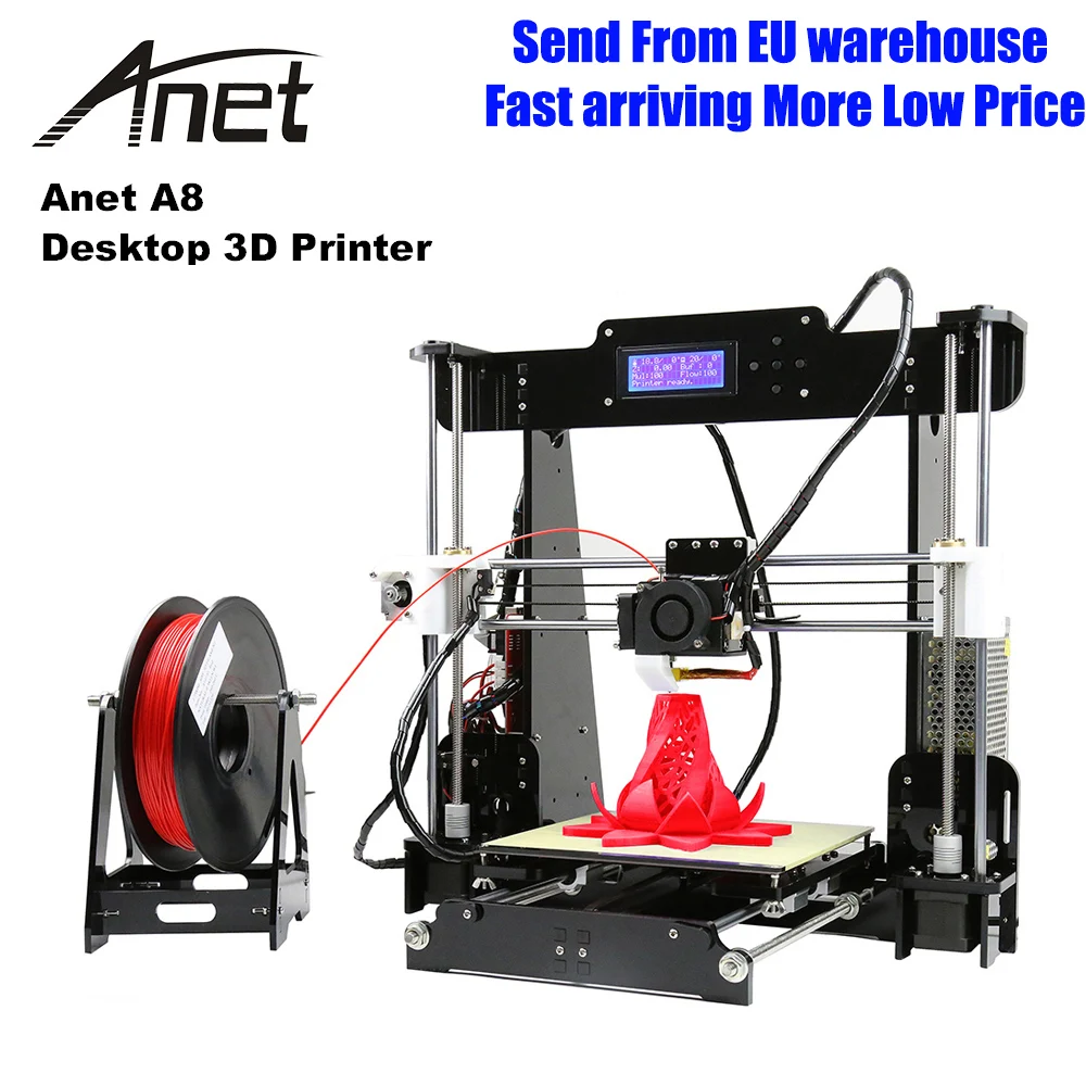 Anet A8 3d принтер Высокая точность имприманта 3D DIY Набор 0,4 мм сопло большого размера печати 3D Настольный акриловый ЖК-экран принтер