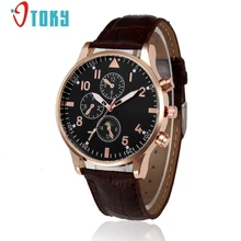 OTOKY Mens Relojes de Primeras Marcas de Lujo Hombre de Negocios Reloj de Los Hombres reloj de Cuarzo de Cuero Montre Relogio masculino de Oro #40 regalo 1 unid