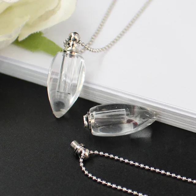 1PC Clear Crystal Vial Pendant With Ball Chain Necklace name on rice