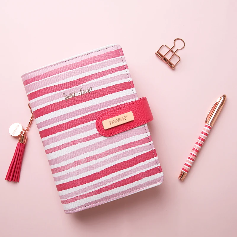 

The Pink Stripes Notebook Loose-leaf Agenda Organizer A6 Planner Personal Diary Book Office&School Supplies