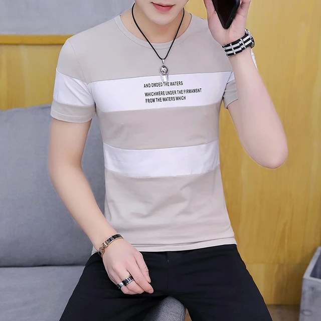 New Fashion Stripe Men Shirts Fashion Striped | Striped Tee Shirts Men - T-shirts -