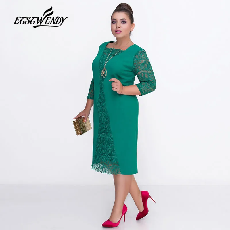 Элегантное кружевное платье большого размера с длинными рукавами в стиле пэчворк L-6XL весеннее платье женские платья размера плюс женская одежда Vestidos - Цвет: 2-1713 green