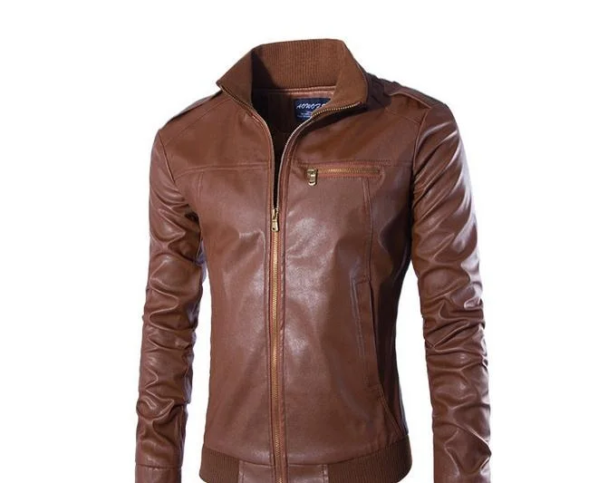

Brown and black pu leather Jacket Motorcycle Men pu Leather Jacket And Coats Winter new Korean Slim men's pu leather jacket