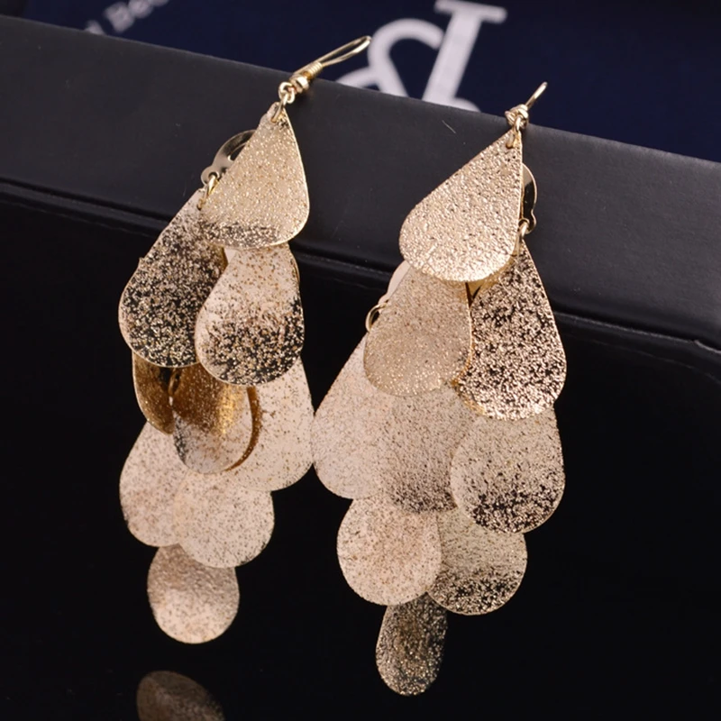 

SHUANGR 3 Colors Retro Simple Dripping Flake Drop Earring Shiny Women Long Dangle Earrings Big Style Girls Golden Earrings