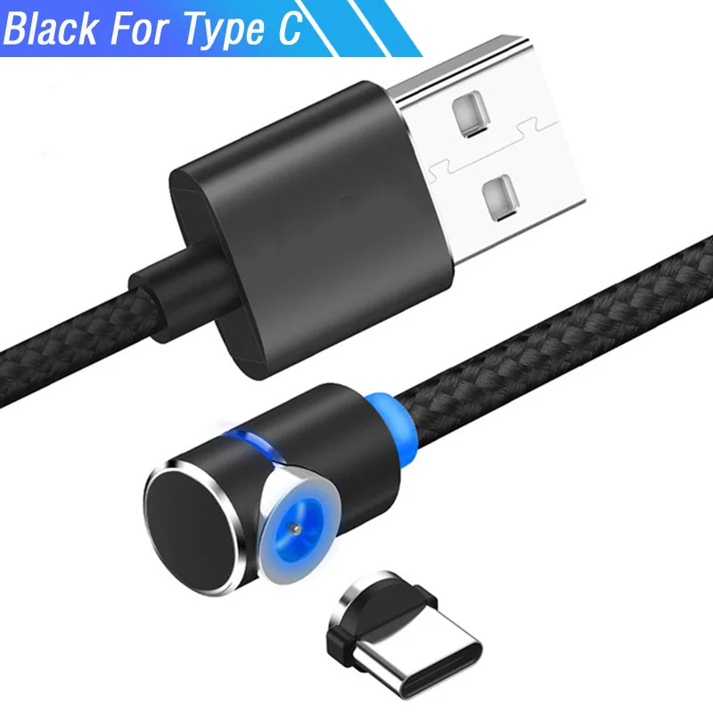 90 прямоугольный Micro Usb кабель Магнитный зарядный Usb C кабель usbc для Google 3A 3 2 XL Xiaomi Redmi 7 Oppo Reno магнит Conector - Цвет: Black For Type C