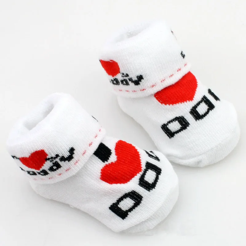 Зимние летние носки с рисунками для малышей Детские носки в форме сердца с надписью «I Love Dad Mum» теплые мягкие носки для маленьких мальчиков и девочек домашние носки - Цвет: style 2