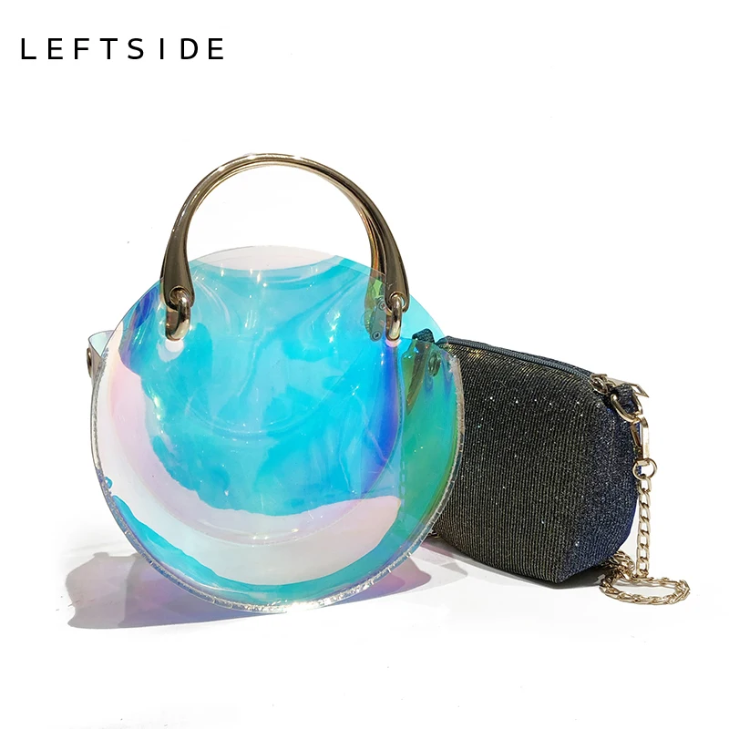 

LEFTSIDE Women PVC Messenger Handbag Female Cute Colorful Laser Shoulder Crossbody Bag Small Chain Copmosite Bag MINI Purse