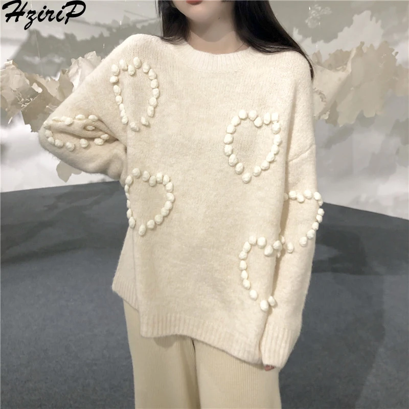 

HziriP Knitted Sweater Women 2019 New Autumn Winter Retro Fashion Long Sleeve Loose Slim Wild Sweet Pullover Preppy Style