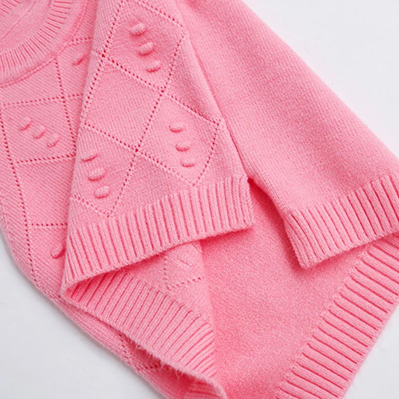 Hollow Out Baby Girl Sweater Vest Diamond Pattern O-Neck Sweet Princess Sleeveless Outfit Children's Knitting Pullover High Quality (6)
